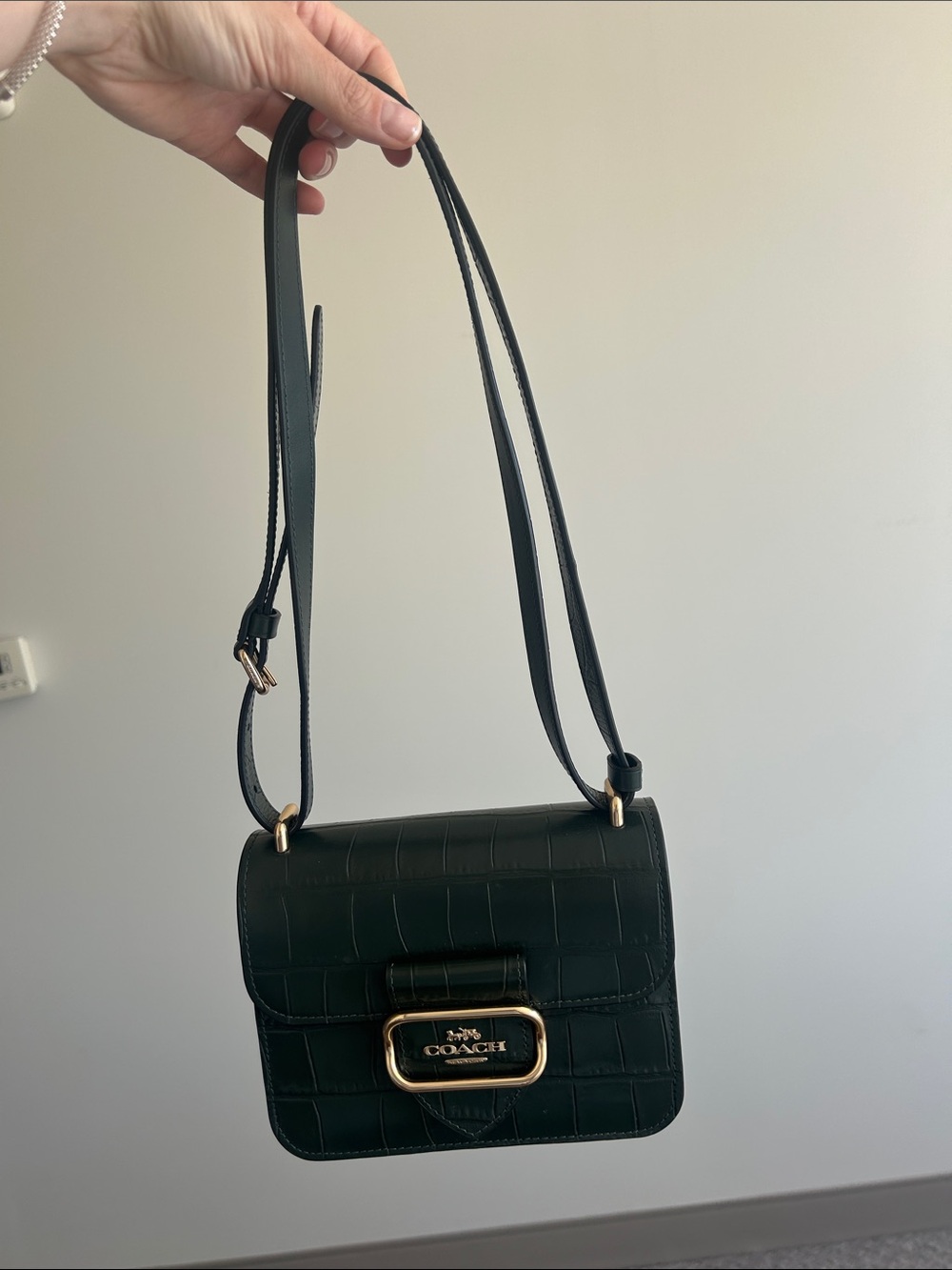 Coach Black Croc-Embossed Leather Crossbody with Gold Hardware